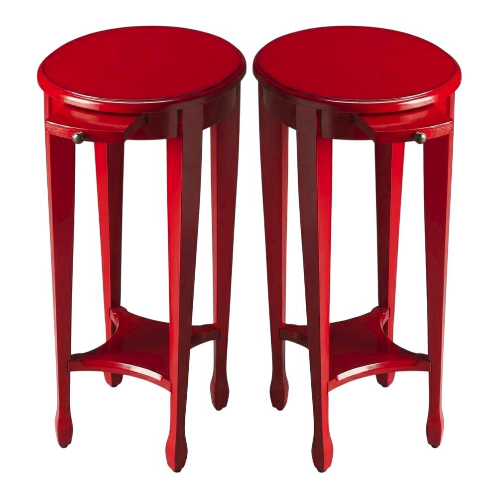 Distressed Oval Side Table, Boho Eclectic Accent Table for Living Room, Red. Picture 5