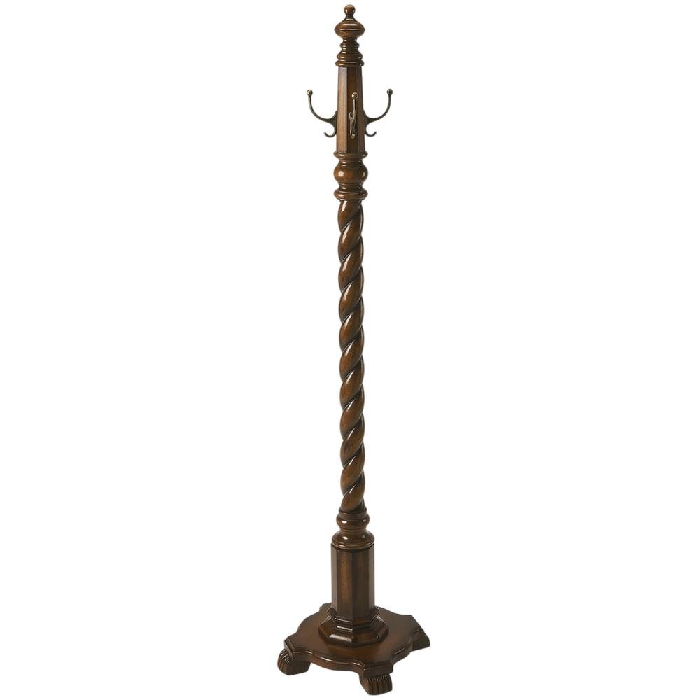 Traditional Wood Hall Tree Coat Rack Floor Stand with Hooks for Entryway, Cherry. Picture 5