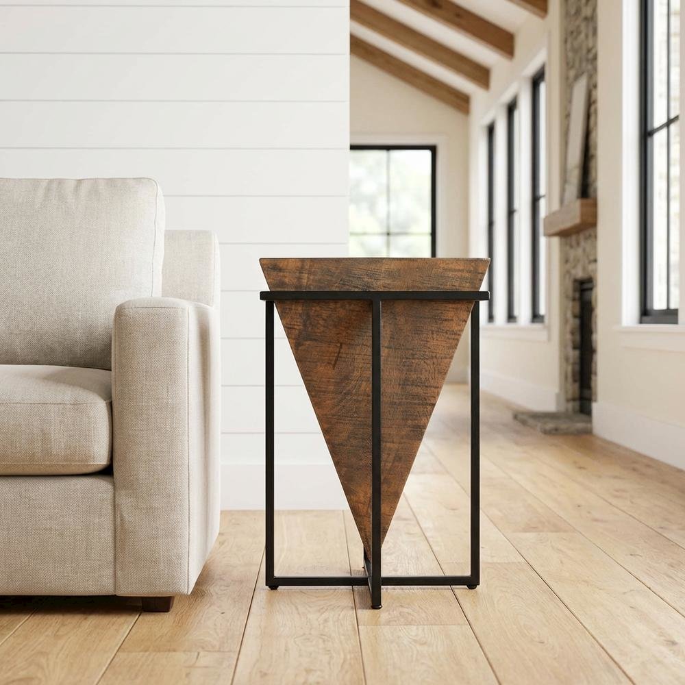 Triangular Wood Accent Table, Modern Contemporary Side Table for Living Room. Picture 2