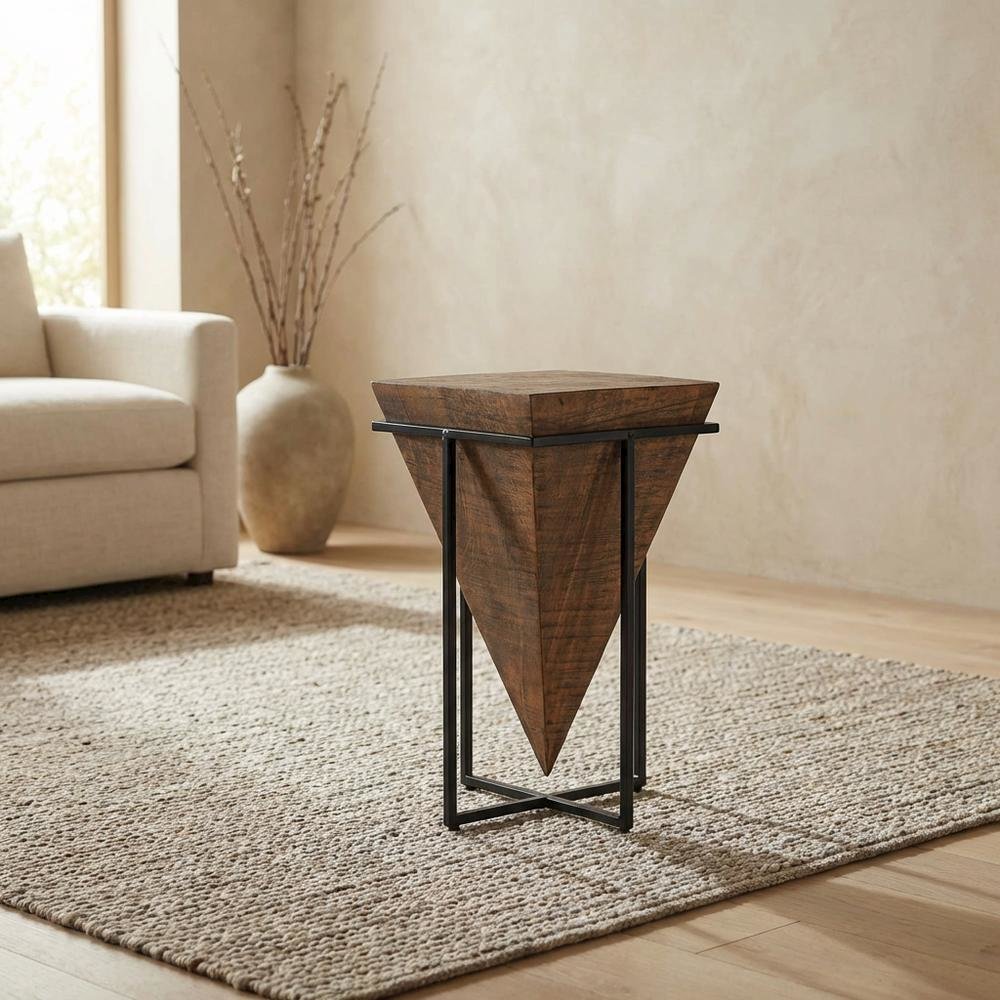 Triangular Wood Accent Table, Modern Contemporary Side Table for Living Room. Picture 3