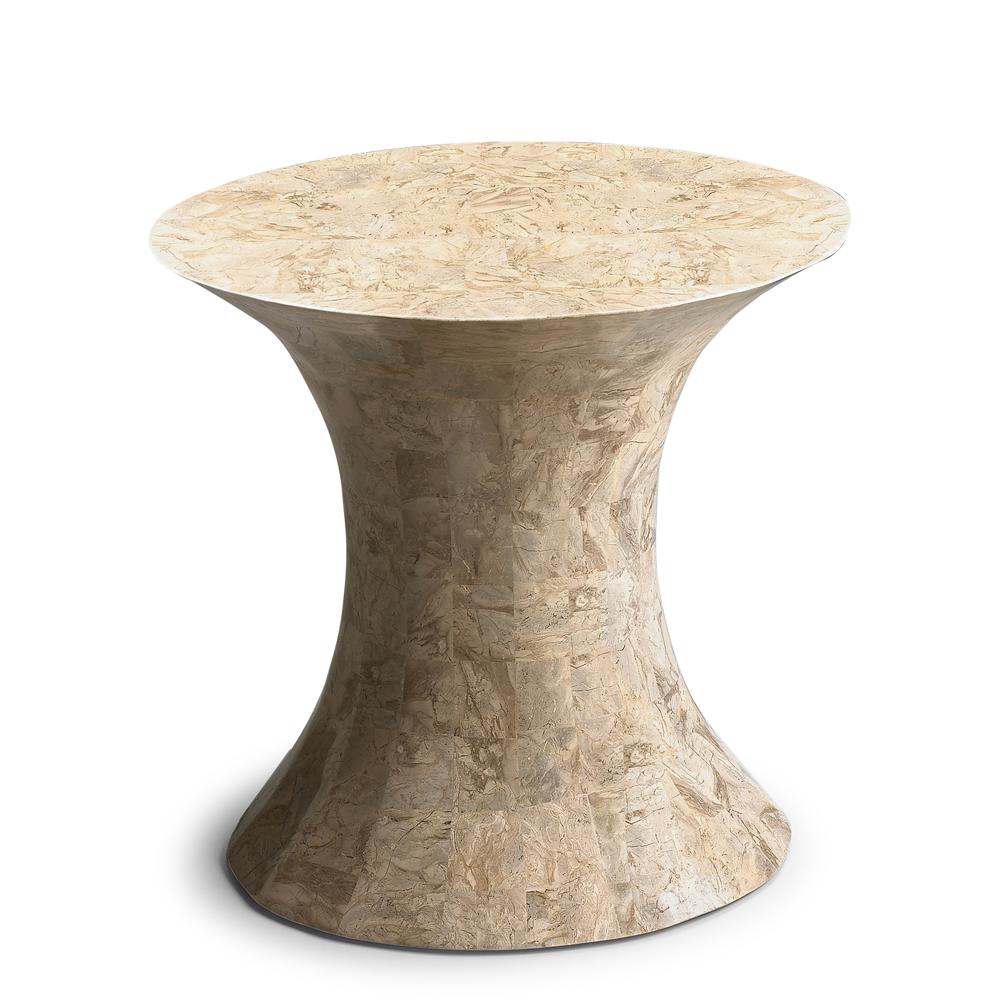 Jaxon Oval Fossil Stone Side Table, Beige. Picture 1