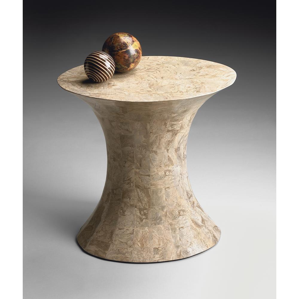 Jaxon Oval Fossil Stone Side Table, Beige. Picture 3