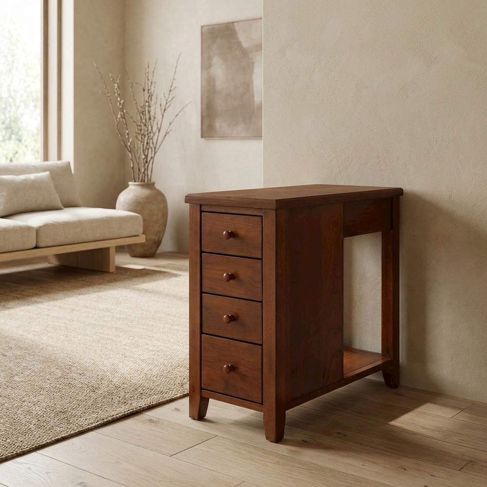 4-Drawer Chairside Chest with Storage, Transitional Side Table for Living Room. Picture 3