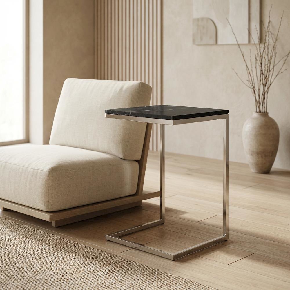Square Metal End Table, Modern Contemporary Accent Side Table for Living Room. Picture 3