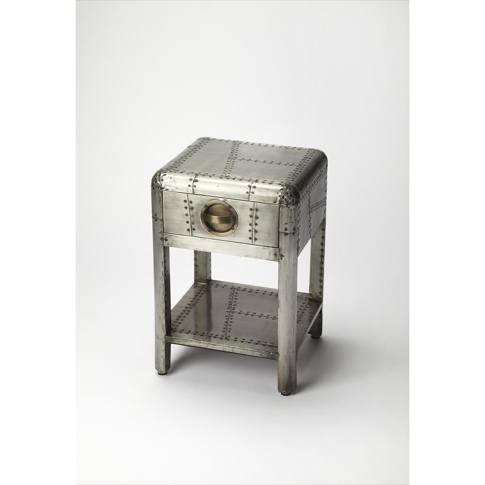Midway Aviator Metal Side Table, Silver. Picture 1