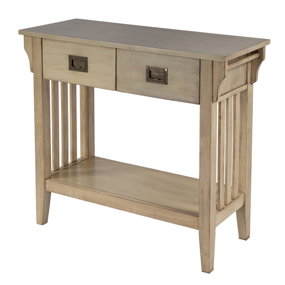 36 in. W Rectangular Wood 2 Drawer Console Table with Lower Open Shelf, Beige. Picture 1