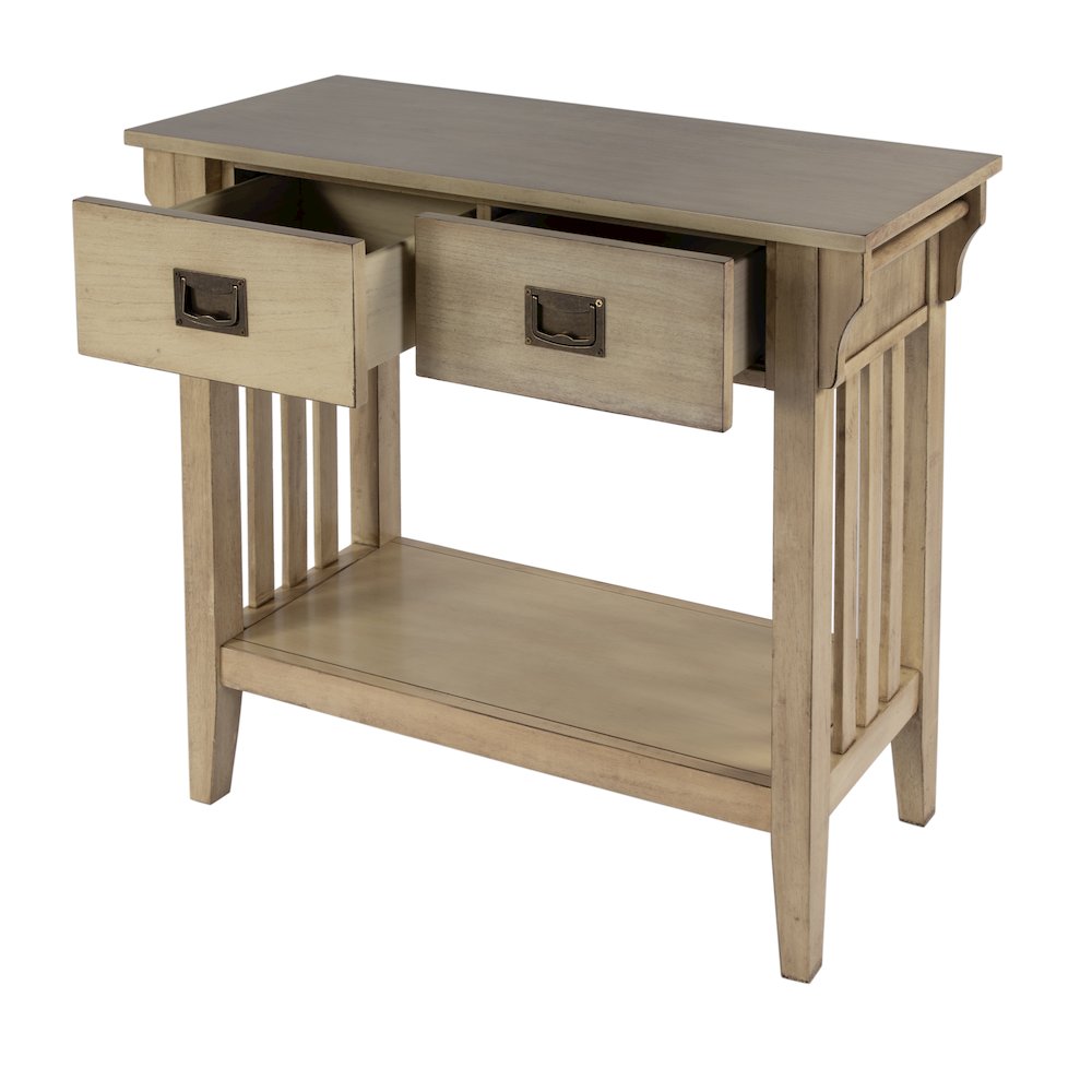 36 in. W Rectangular Wood 2 Drawer Console Table with Lower Open Shelf, Beige. Picture 6