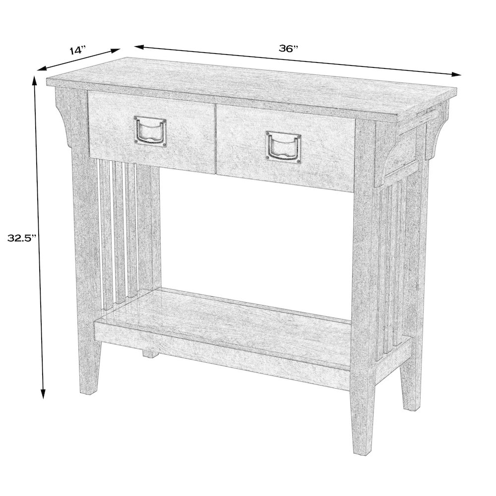 36 in. W Rectangular Wood 2 Drawer Console Table with Lower Open Shelf, Beige. Picture 3