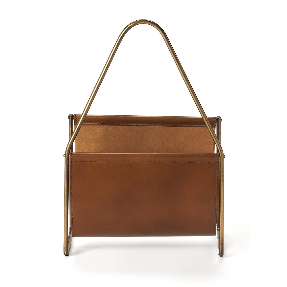 Rupert Leather Magazine Basket, Medium Brown. Picture 5
