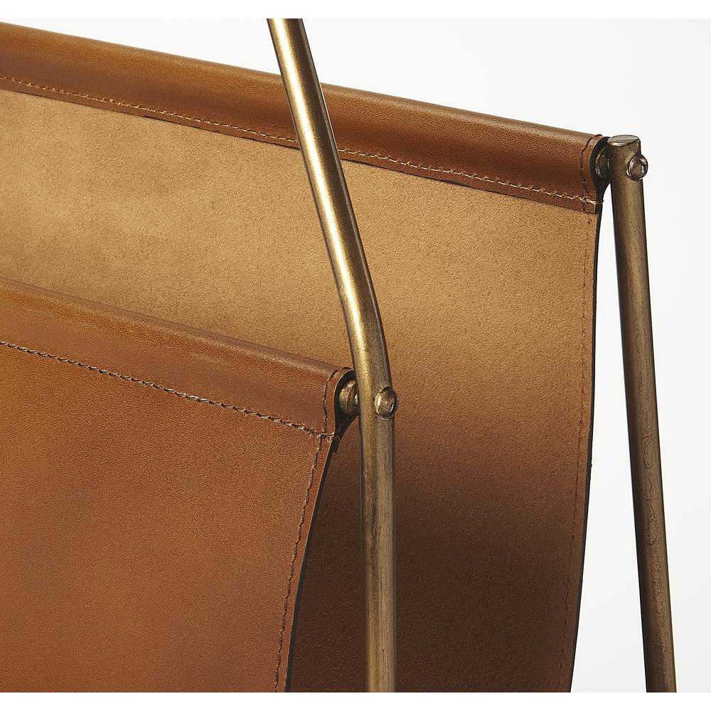 Rupert Leather Magazine Basket, Medium Brown. Picture 6