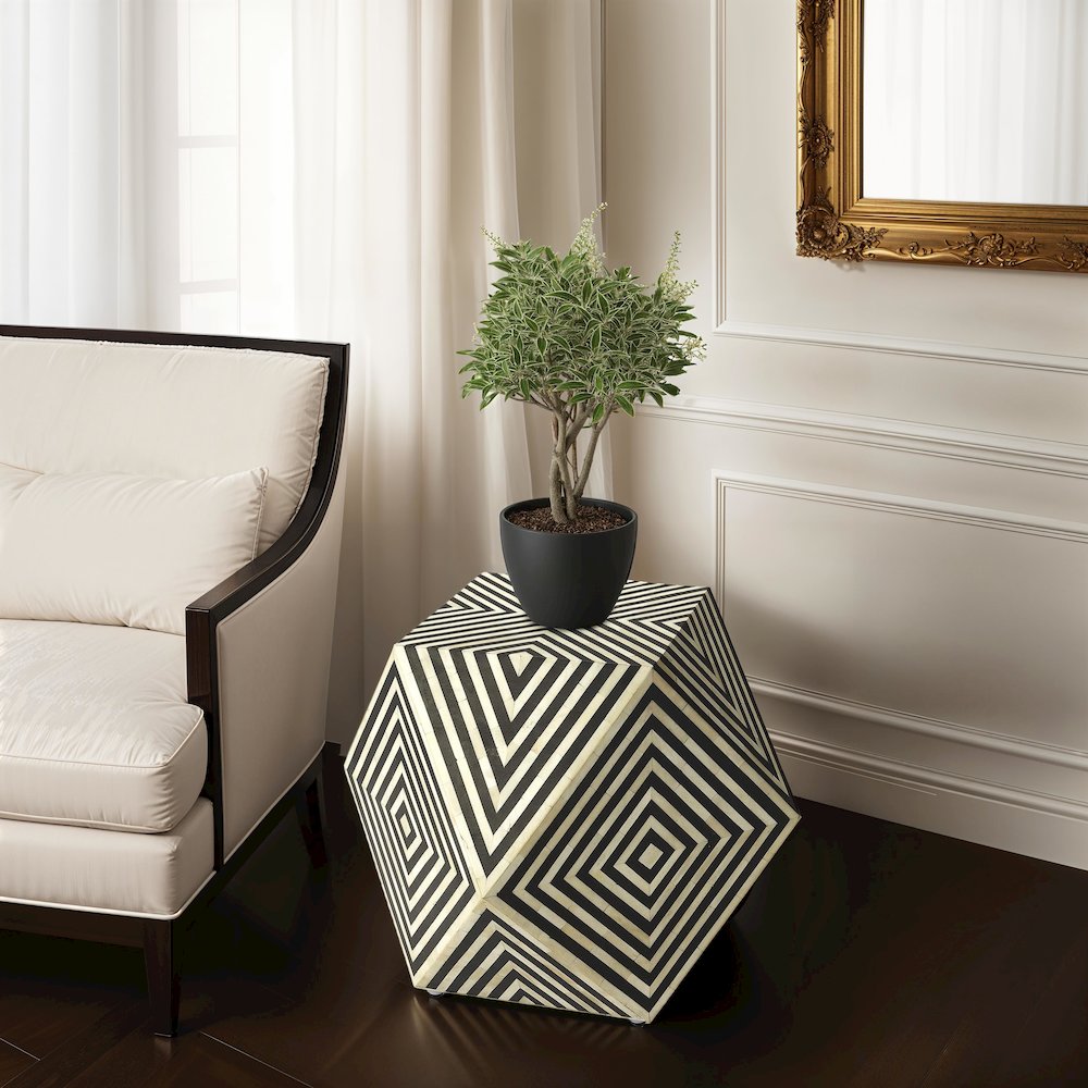 Zanzibar Bone Inlay Side Table, Multi-Color. Picture 4