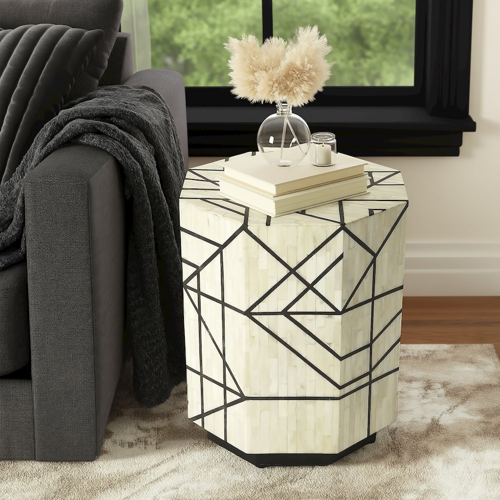 Greta Bone Inlay Side Table, Multi-Color. Picture 2