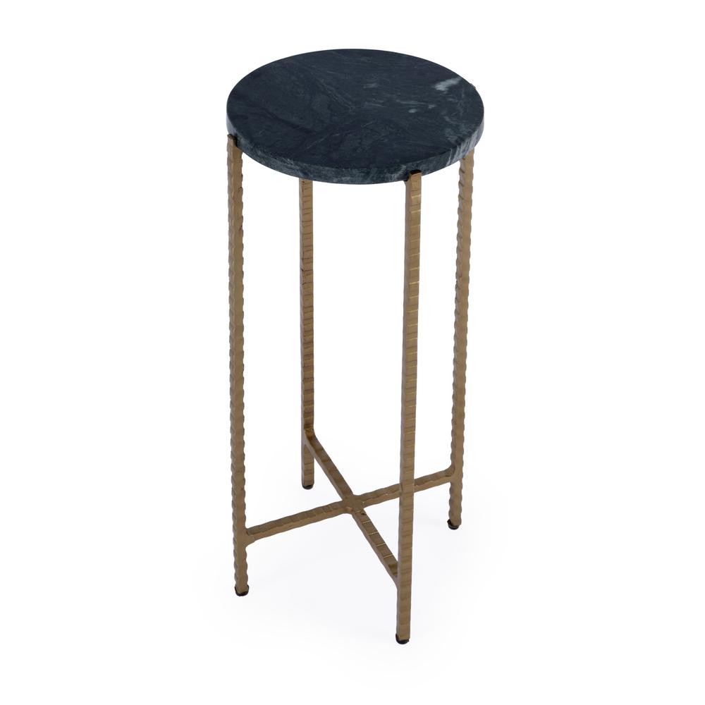 Nigella Marble and Cross Legs Side Table, Green. Picture 1