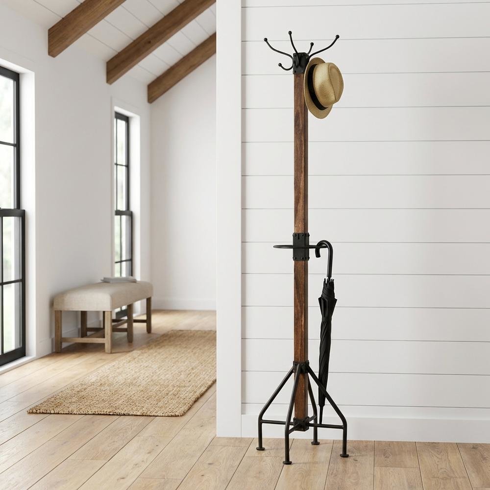 Industrial Floor Stand Coat Rack, Rustic Coat Tree for Entryway Hallway. Picture 2