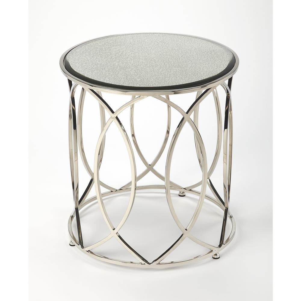 Desiree Mirrored End Table, Silver. Picture 1