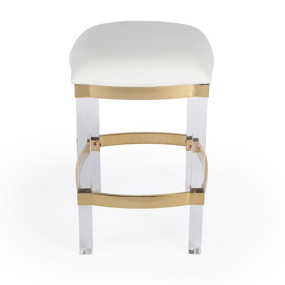 Jordan Acrylic & Polished Brass 24" Counter Stool, White. Picture 2