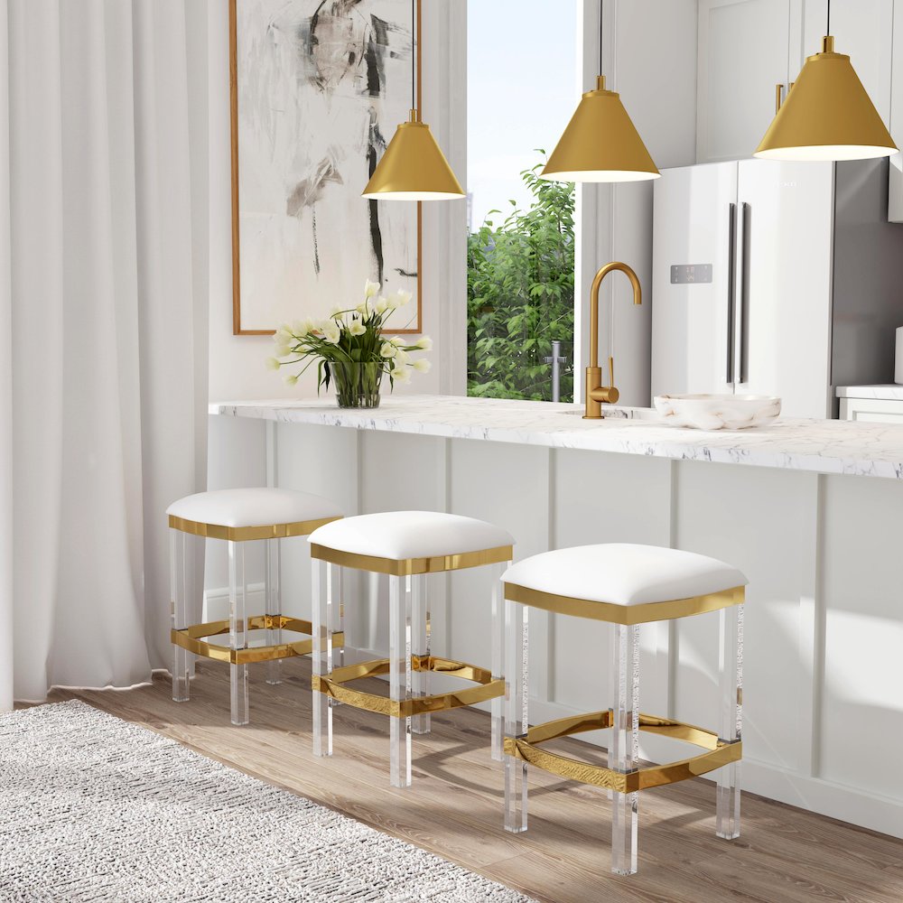Jordan Acrylic & Polished Brass 24" Counter Stool, White. Picture 7