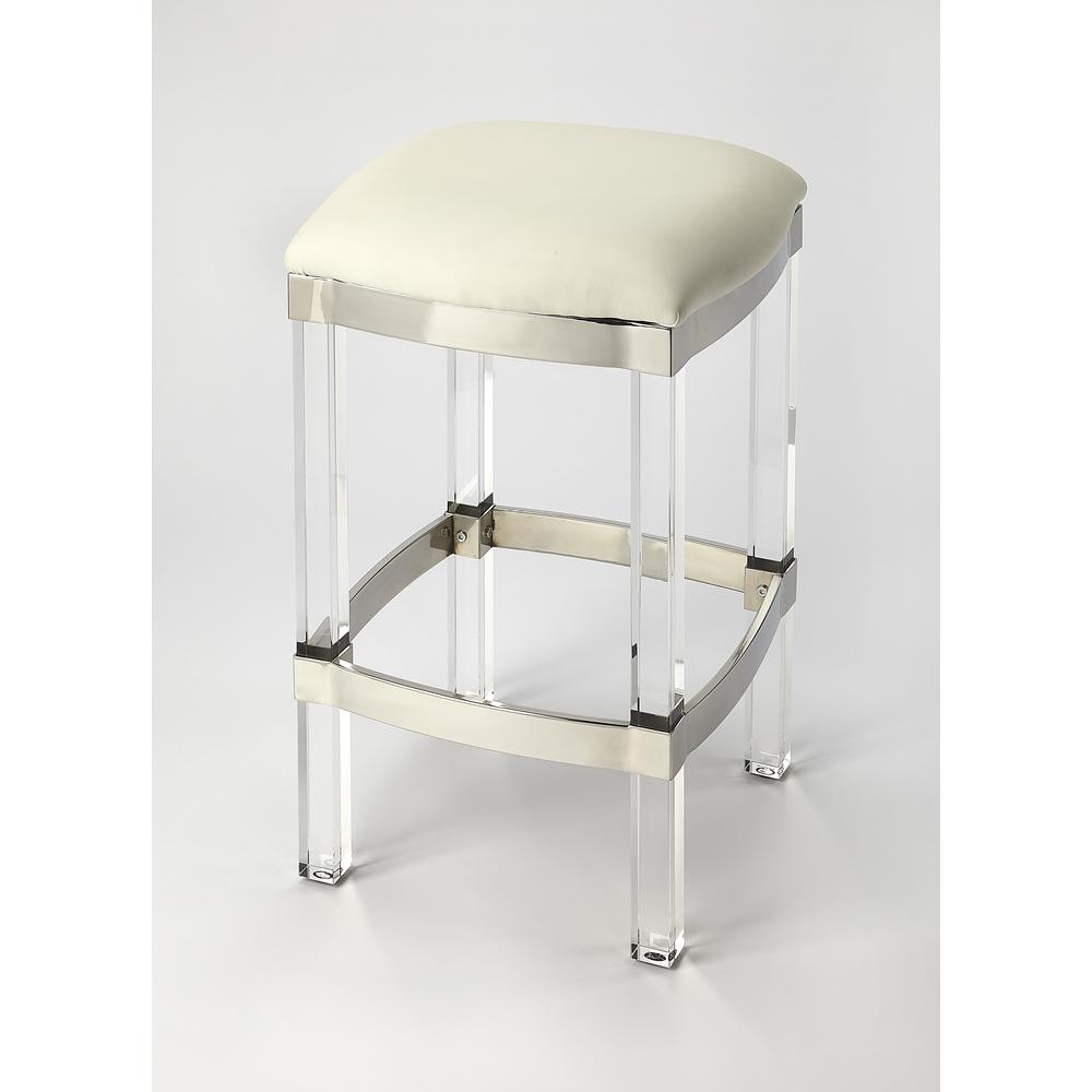 Jordan Acrylic & Leather 24" Counter Stool, White. Picture 1