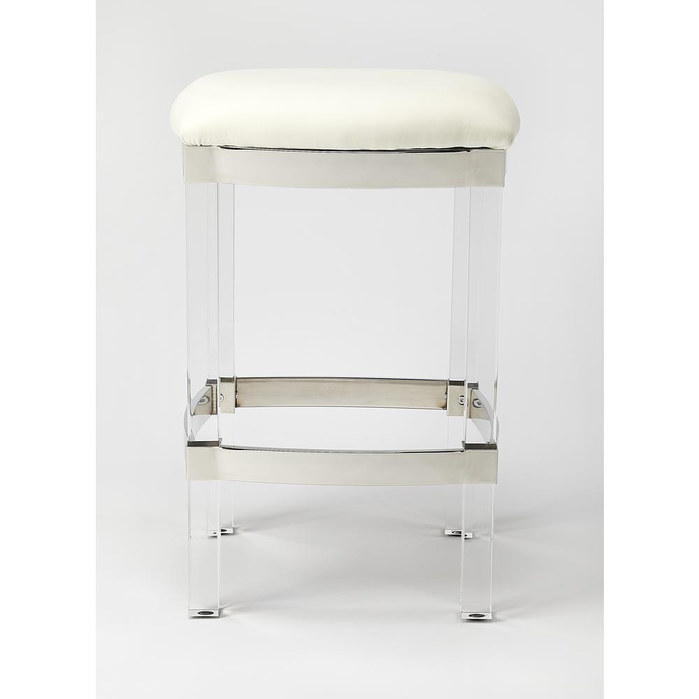 Jordan Acrylic & Leather 24" Counter Stool, White. Picture 2