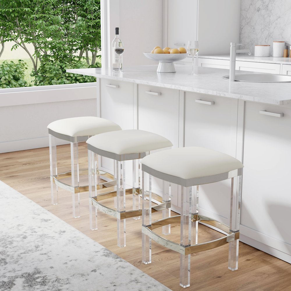 Jordan Acrylic & Leather 24" Counter Stool, White. Picture 5