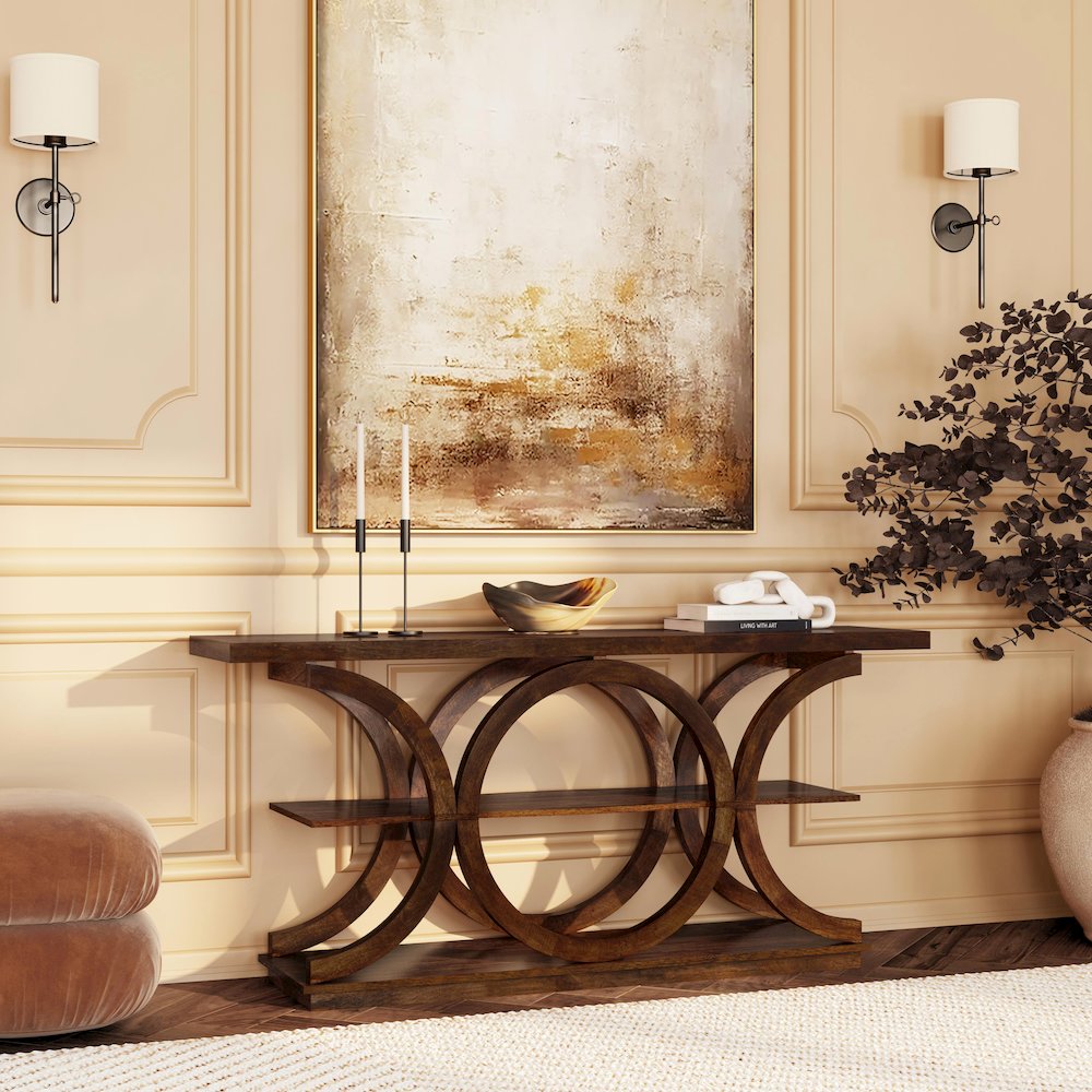 Stowe Rustic Console Table, Medium Brown. Picture 11