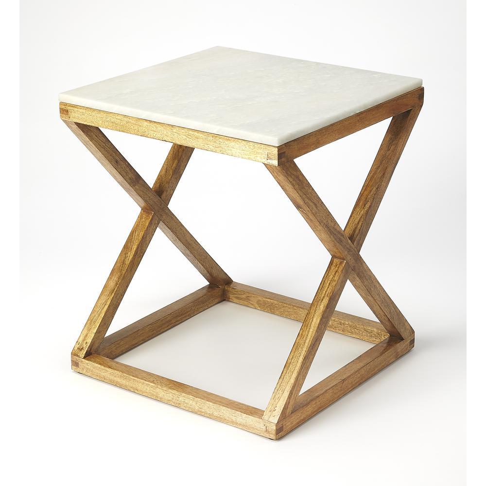 Braylon Marble & Wood End Table, Light Brown. Picture 1