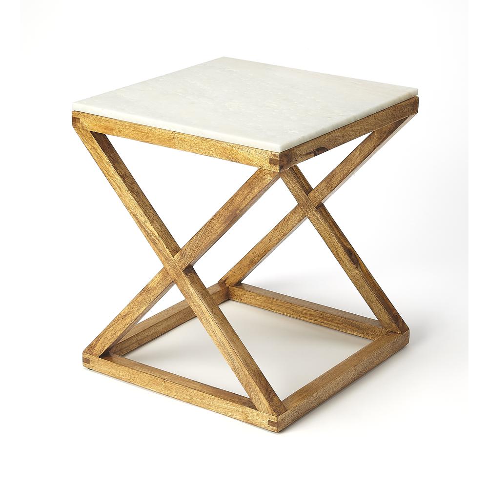 Braylon Marble & Wood End Table, Light Brown. Picture 2