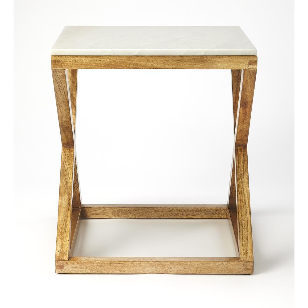 Braylon Marble & Wood End Table, Light Brown. Picture 3