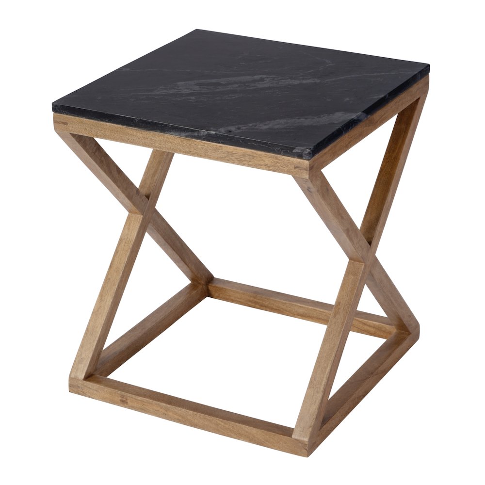 Braylon 17.75 in. W Square Marble & Wood X Base End Table, Black. Picture 1