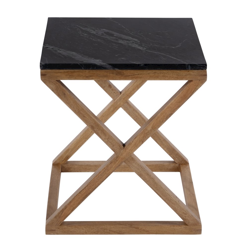 Braylon 17.75 in. W Square Marble & Wood X Base End Table, Black. Picture 4