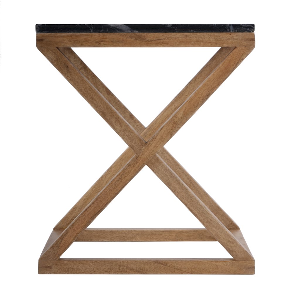 Braylon 17.75 in. W Square Marble & Wood X Base End Table, Black. Picture 5