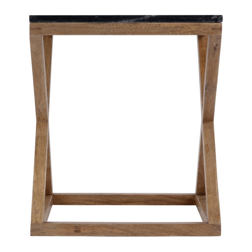 Braylon 17.75 in. W Square Marble & Wood X Base End Table, Black. Picture 6