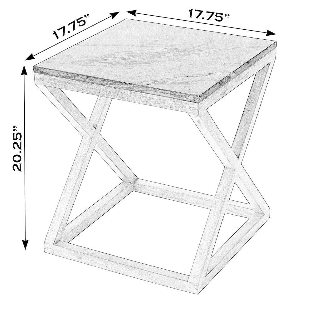 Braylon 17.75 in. W Square Marble & Wood X Base End Table, Black. Picture 2