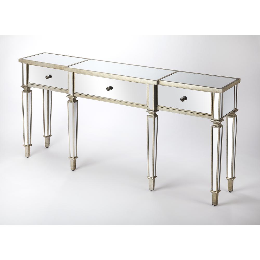 Silver Mirrored Console Table - Elegant Vanity Desk for Living Room. Picture 1
