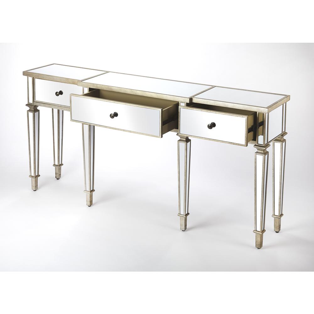 Silver Mirrored Console Table - Elegant Vanity Desk for Living Room. Picture 5