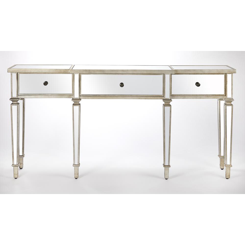 Silver Mirrored Console Table - Elegant Vanity Desk for Living Room. Picture 6