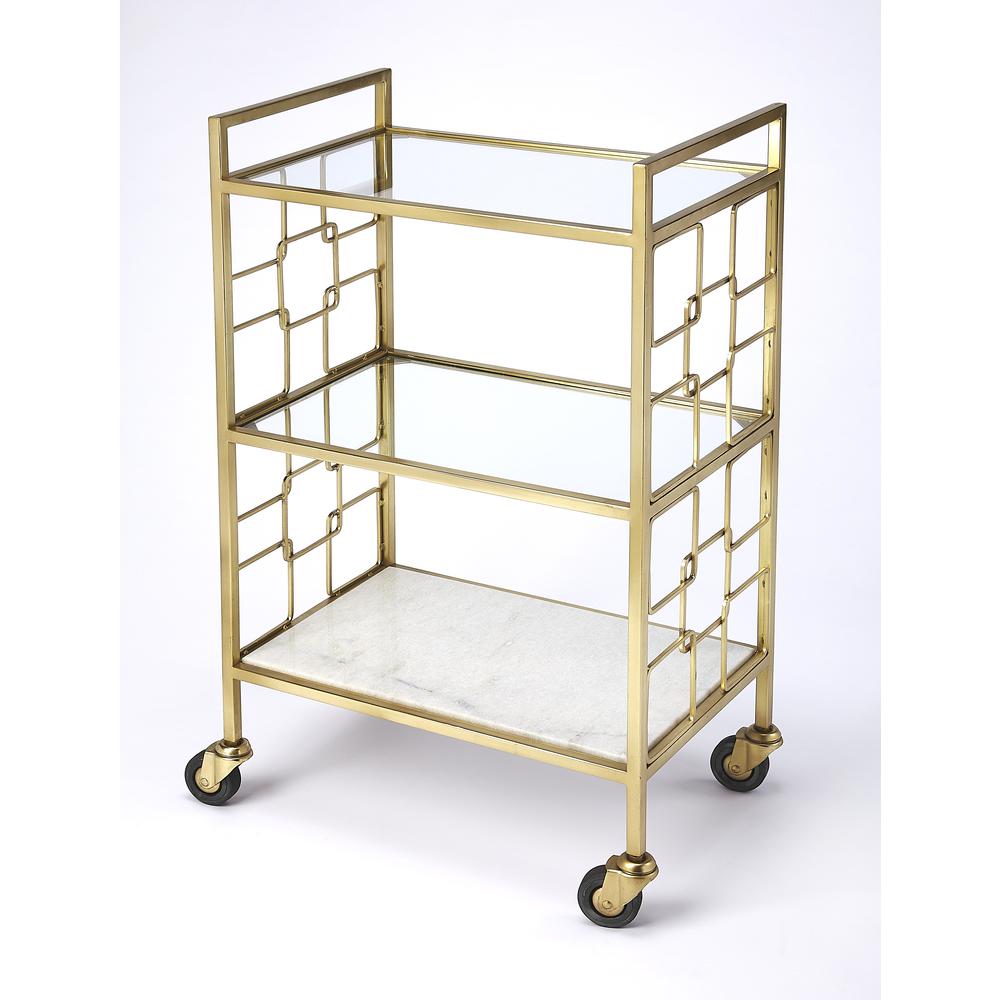 Arcadia Polished Bar Cart, Gold. Picture 1