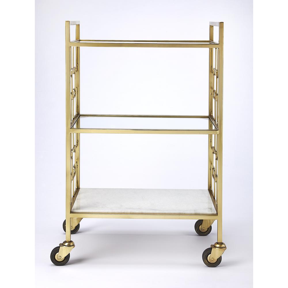 Arcadia Polished Bar Cart, Gold. Picture 4