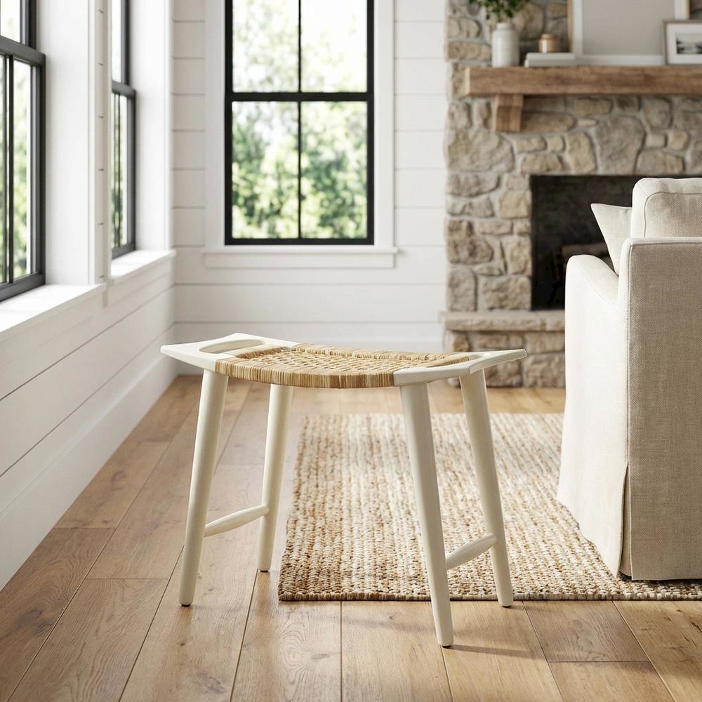 Distressed Wood Accent Stool, Coastal Style Accent Seating for Living Room. Picture 2