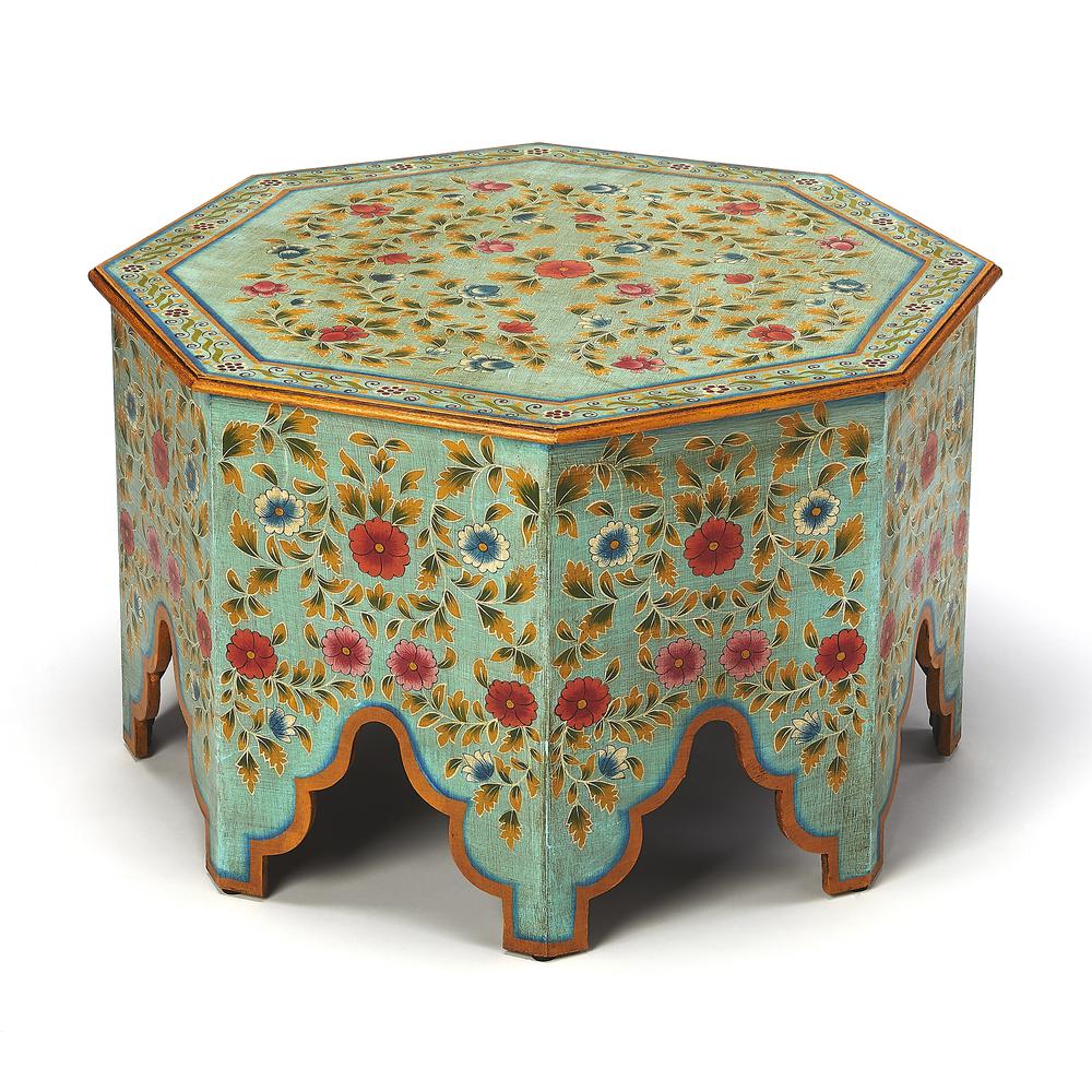 Priya Hand Painted Coffee Table, Green. Picture 1