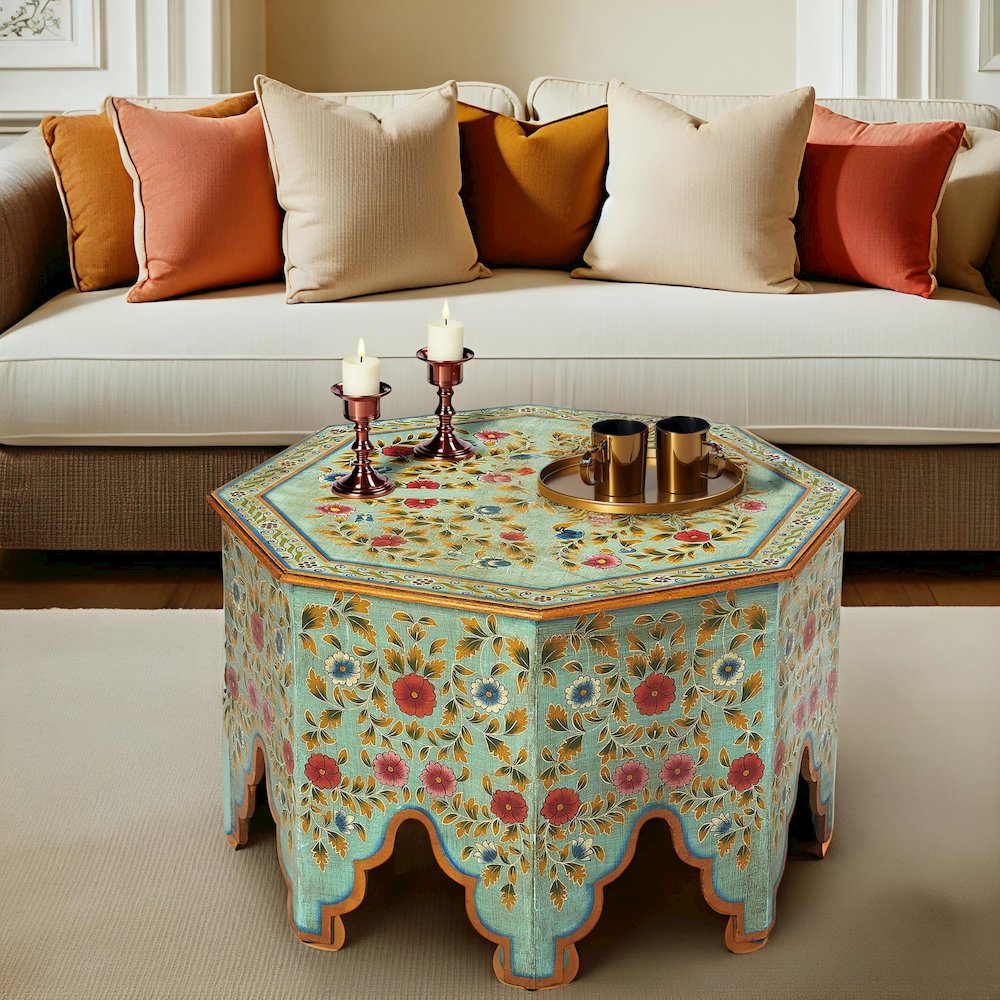 Priya Hand Painted Coffee Table, Green. Picture 5