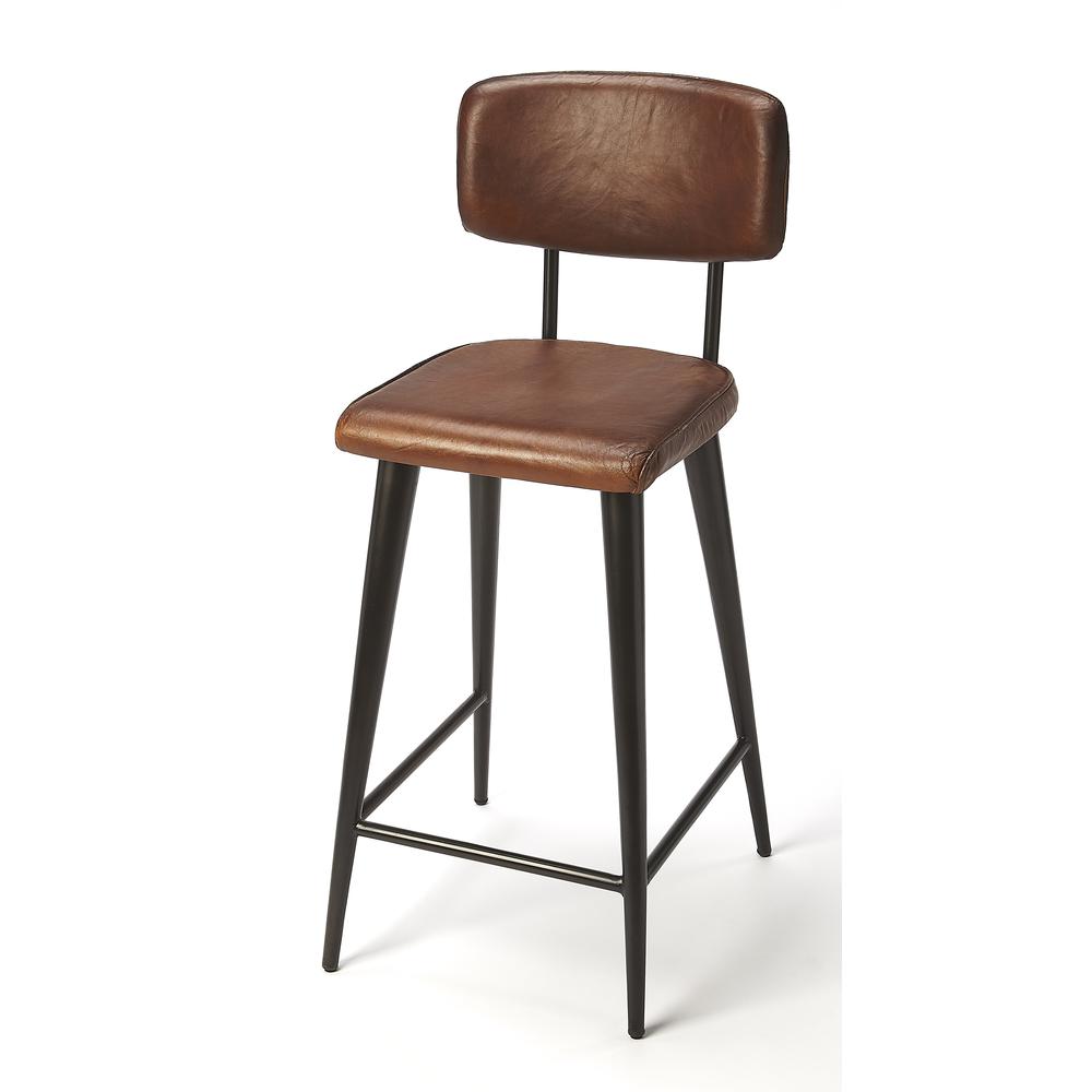 Saddle Leather 26" Counter Stool, Dark Brown. Picture 1