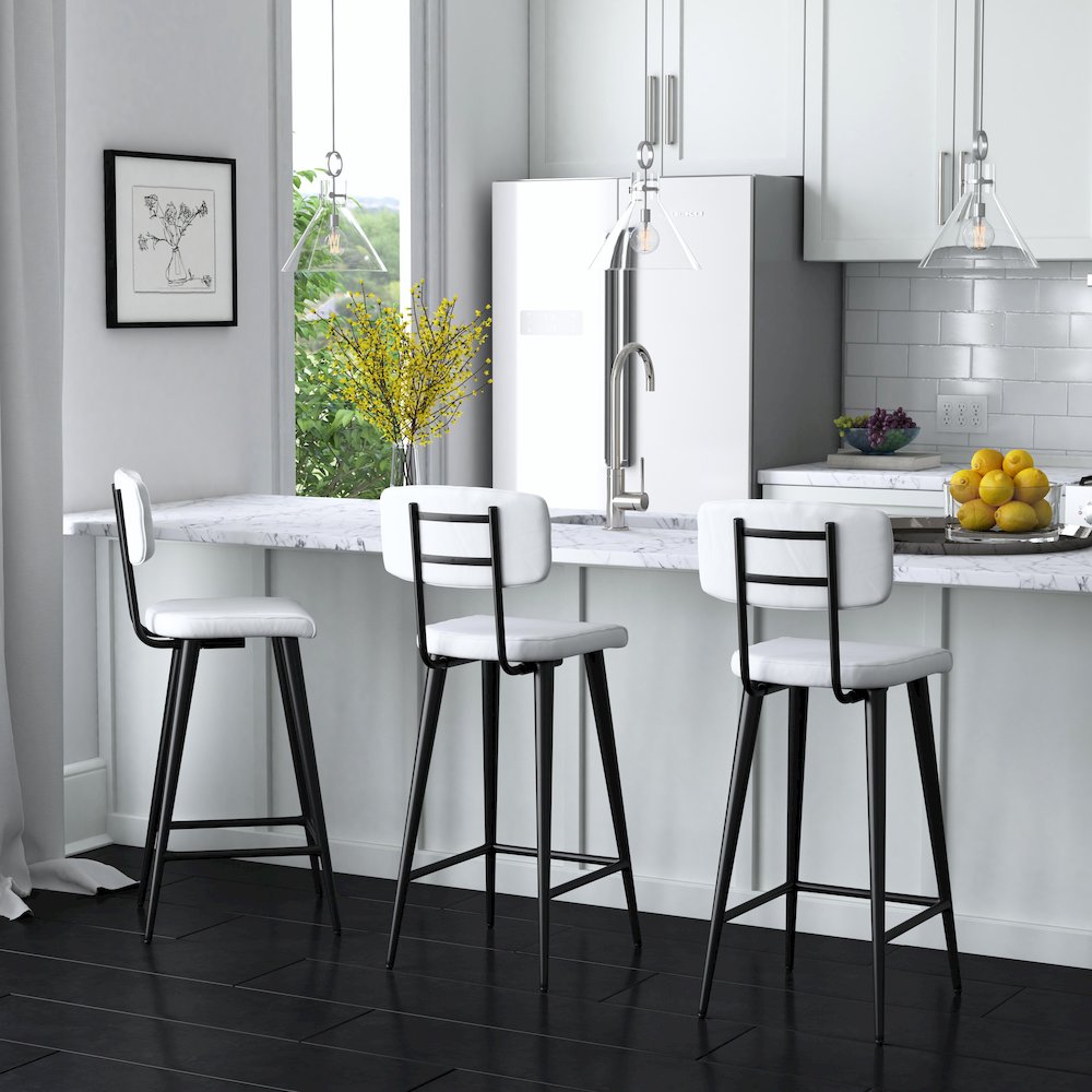 Saddle Leather Rectangular 26" Counter Stool, White. Picture 7