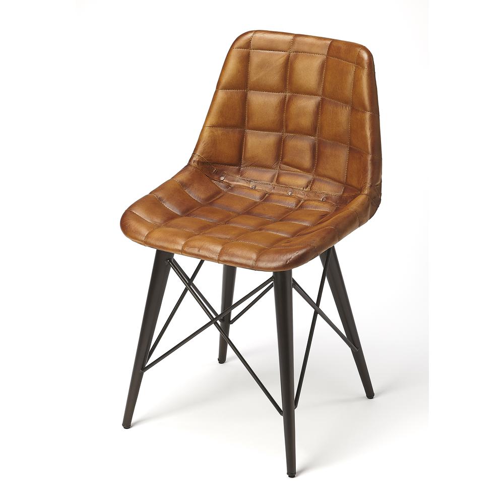 Patty Leather Side Chair, Medium Brown. Picture 1