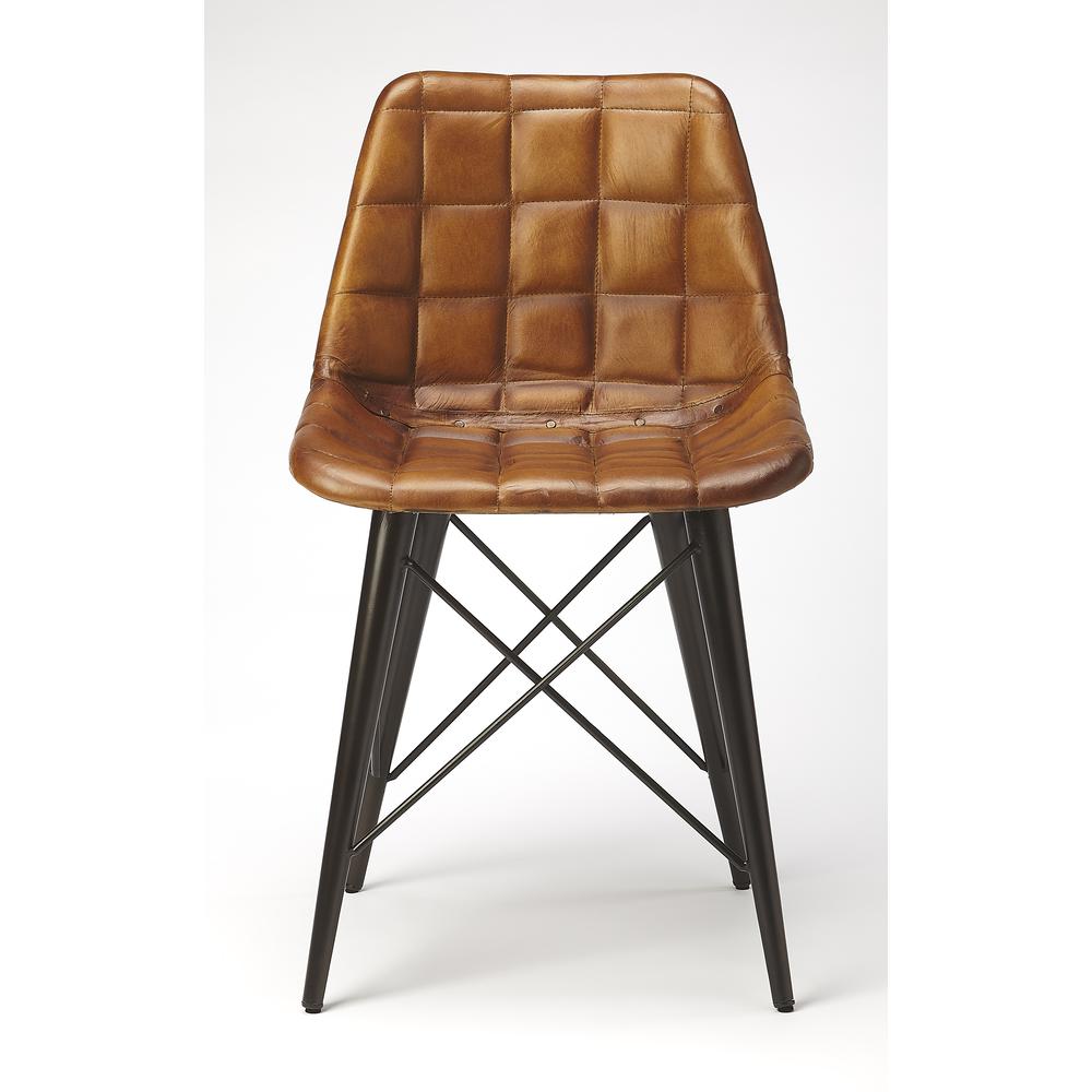 Patty Leather Side Chair, Medium Brown. Picture 3