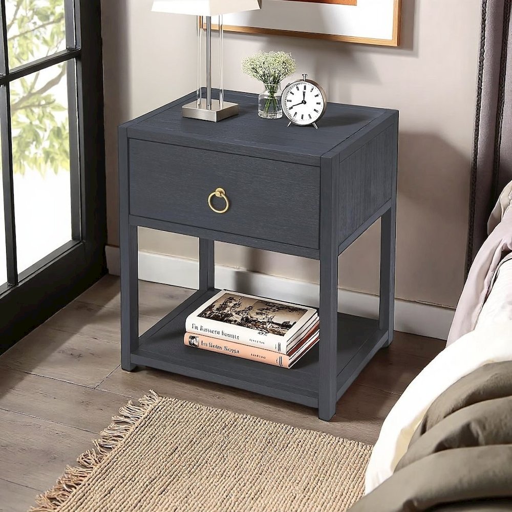 Navy Blue End Table – Small Wood Nightstand for Bedroom or Living Room. Picture 2
