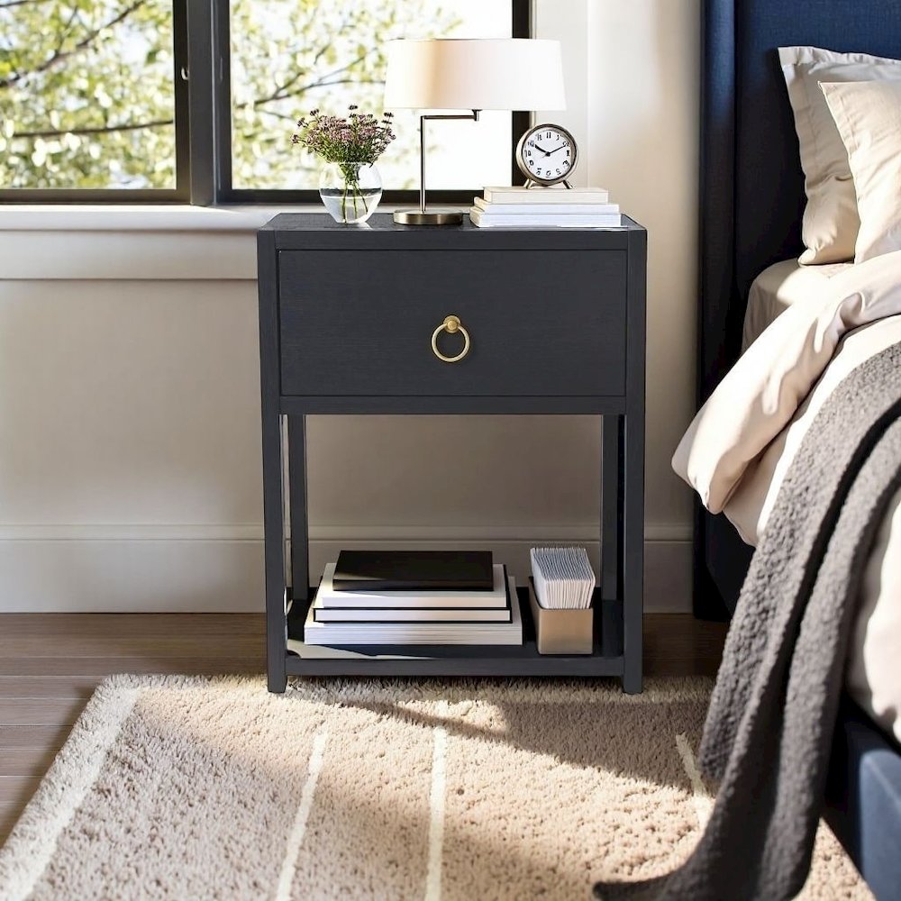 Navy Blue End Table – Small Wood Nightstand for Bedroom or Living Room. Picture 3