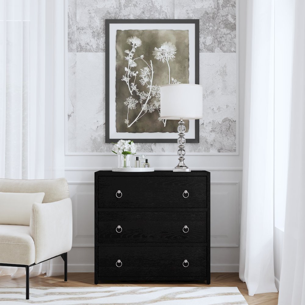 Lark 34 in. W Rectangular Wood 3 Drawer Dresser, Black. Picture 2