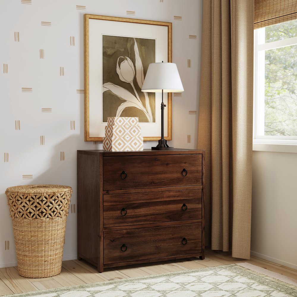 Lark 34 in. W Rectangular Wood 3 Drawer Dresser, Medium Brown. Picture 2