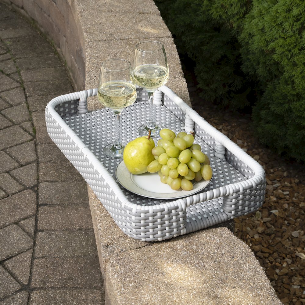 Selena Grey & Rattan Bar Cart, Gray and White, Natural. Picture 8